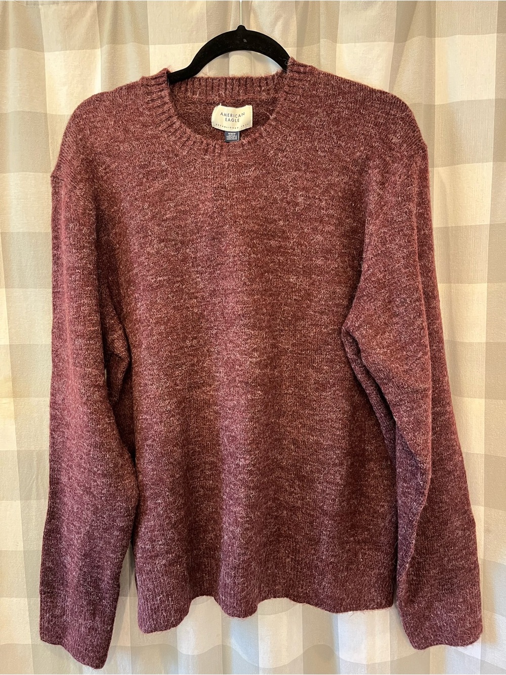 American Eagle Outfitters Men's Heathered Wine Crewneck Sweater